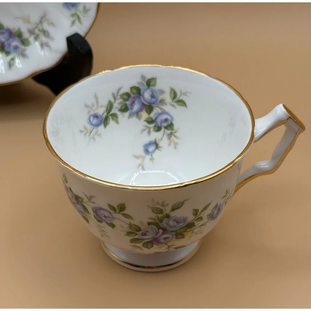 🌹 Vintage Aynsley Marine Rose Footed Cup & Saucer Set England Bone China